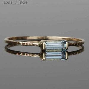 Band Rings Vintage Metal Gold Color Sky Blue Stone Simple Fashion Party Wedding Engagement for Women Jewelry H240424
