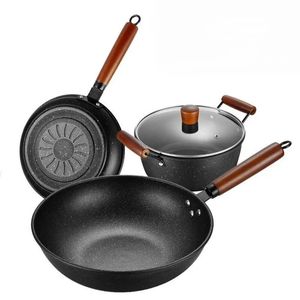 Raffinerad järn Rice Stone Frey Pan Soup Pot Non Stick Lämplig för induktionskokar Gasspis 240415