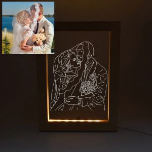 Frames Custom 3d Photo Frame Table Lamp Personalized Acrylic Board Abstract Picture Usb Led Night Light Customized Christmas Gift