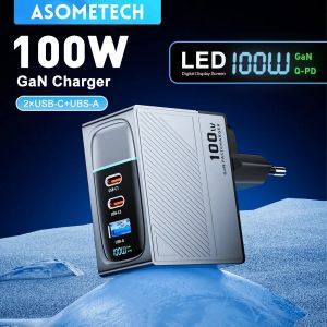 Chargers Asometech 100W GAN Charger QC4.0 PD 67W 65W PPS -дисплей Портативный мульти -USB -тип C быстро зарядное устройство для ноутбука iPhone Samsung