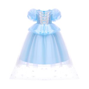 Children's day party cosplay dresses with snow pattern shawl girls sequins pearls puff sleeve lace tulle dress kids princess clothes Z7860