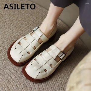 Scarpe casual asileto marchio 2024 Female Summer Female 32 33 cinghia quadrata con fibbia quadrata cavo grande dimensione 42 43 donne causali morbide quotidiane