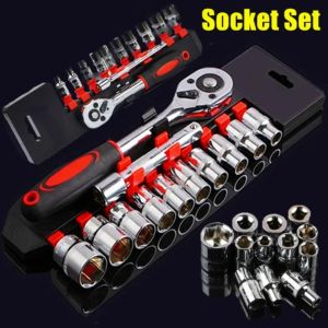 Tools 12Pcs 1/4 3/8 1/2 Inch Socket Ratchet Wrench Set for Bicycle Motorcycle Car Repairing Multifunction Wrench Tools Bike Tool