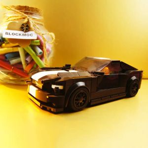 Blocks Ceglany samochód Moc Ford Mustang Hoonicorn Speed ​​Champion Racer Racer Fit Brick Racing Super Building Bracks