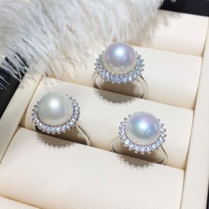 مصمم حلقات مجوهرات اللؤلؤ خاتم فاخرة عالية الجودة الأرجواني القمر S Sier Freshwater Suower Diamond Pearl حلقة الحجم الهدية القابلة للتعديل النبلاء