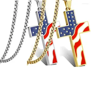 Pendant Necklaces Stainless Steel Gold-Color American Flag Cross Necklace Men Women USA Neck Hangle Jewelry Wholesale