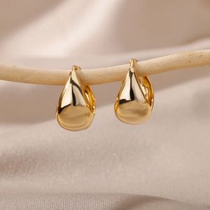 Earrings Stainless Steel Chunky Hoop Earrings For Women Friends Vintage Gold Color Geometry Water Droplets Earrings Simple Party Jewelry