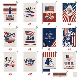 Banner Flags America 4th of Jy Garden Flag bandiera a doppio lato patriottico Benvenuto Burlap Independence Day Yard Decoration Outdoor Drop Dropliv Dh6rg