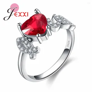 Pierścienie klastra „I Love You” 925 Sterling Silver Red Heart Ring Cz Crironia Wedding Jewelry Brand Brand Serce dla kobiet Prezent