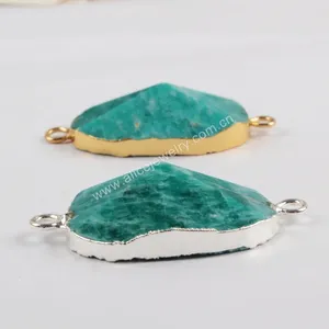 Collane a ciondolo pietra naturale con connettori sfaccettati amazonite gemma verde dorato/argento colore fai -da -te gioiello bracciale