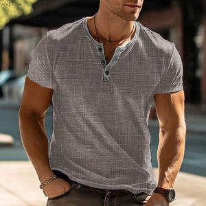 Men's T-Shirts 2023 Fashion Trend Button T-Shirt Mens Summer Breathable Undershirt Classic Retro Elements 3D Printed Mens Short Sleeve TopL2404