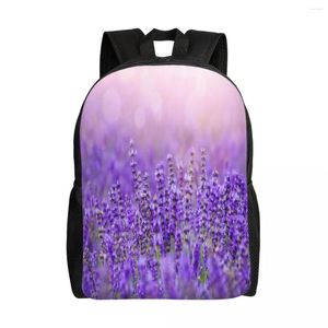 Backpack School Bag 15 Inch Laptop Casual Shoulder Bagpack Travel Sunset Over Violet Lavender Field Mochila