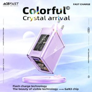 Laddare AceFast A45 Crystal GAN3 65W EU Fast Charging Charger för iPhone 15/14/13/12 USB C PD3.0 Snabbladdadapter för MacBook -bärbar dator