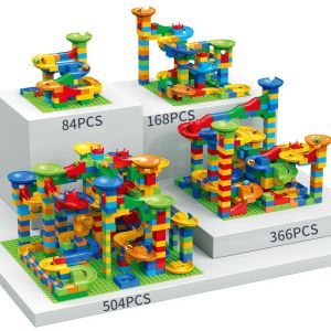 Bloklar 84504pcs mermer yarış koşusu blok küçük boyutlu yapı blokları huni slayt blokları diy yaratıcı tuğlalar, çocuklar için oyuncakları monte et