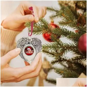 Decoration Christmas Sublimation Blanks Decorations Angel Wings Shape Pendent Transfer Printing Xmas Diy Consumables Supplies New Drop Dhpvo