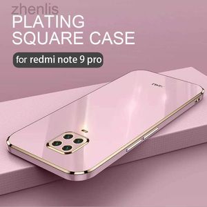 携帯電話のケース豪華なメッキ四角いバンパー電話ケースon Redmi Note 9 Pro Max Note9 s 9S Xiomi 9ProソフトシリコーンバックカバーFunda D240424