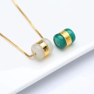 Halsketten Hoyon zertifiziert Real 24K Solid Pure 999 Gelbgold Anhänger Jade Natural Chain Halskette für Frauen Männer Schmuck Geburtstag Geschenke