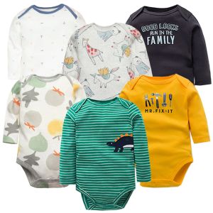 Endelar 2024 Baby Bodysuit 6 st 3pack Infantil Jumpsuit Boy Girls kläder Lång ärm 100% nyfödda kroppsbebekläder barndräkt