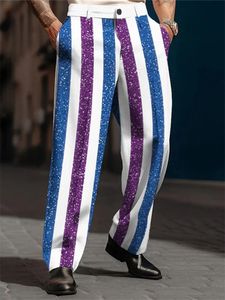 Męskie spodnie z nadrukiem 3D Rainbow Stripes Modne proste spodnie na nogi średnie talia Uliczne spodnie Mens Casual Spods 240422