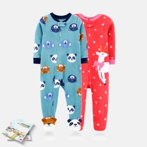 Tek parça yeni doğan bebek kış sıcak tulum pijama pijamaları polar bağlı ayaklı tulum erkek bebek bebek karikatür sevimli romper pjms 01 yaş