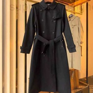 Trench da donna Designer Designer classico di fascia alta in stile britannico, dimagrimento e fodera scozzese, doppio petto di medio lunghezza Waterloo o4uu