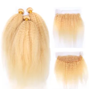 Peruki 613 miodowe blondynki perwersyjne proste 3 wiązki z czołowymi ludzkimi włosami koronki z wiązkami Brazylijskie Remy Tkanie włosów ludzkich
