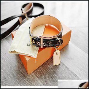 Dog Collars Leashes Classic Old Flower Dog Collars Leashes Set Fashion Esigner Dogs Collar Adjustable Puppy Belt Leash Pet Outdoor R Dh4Dm