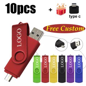 Enheter 10st anpassade logotyp OTG 2.0 USB Flash Drive 8GB 16GB 32 GB 64 GB USB Stick Pen Drive 1 GB 2GB 4GB Pendrive för smart telefon/PC