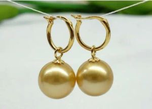 Ohrringe Charming AAA 14mm Südsee Goldene Schale Perle Ohrringe 14K Frauen Schmuck Schmuck Juwely Juwely Making