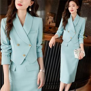 Two Piece Dress Elegant Women's Suit Korean 2024 In Casual Blazer Skirt Short Sets Formal Business Office Ladies Jacket Matching Set