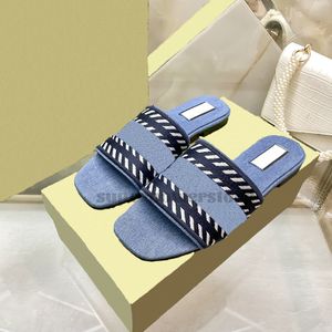 2024 Designer tofflor Womens Sandals Script Logo Denim Slide Sandal Luxury Vintage Denim Blue Women Slides Platform Summer Fall Mules Casual Flat Shoes Storlek 35-41