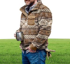 Mens Fleece Jackets Plaid Aztec Tryckt kvart Zip -knapp Fuzzy Sherpa Pullover Sweatshirts Varma vinter Ytterkläder SH2201112975107