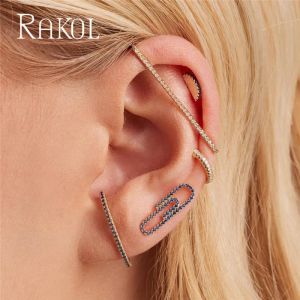 Küpe Rakol 1 Parça Kulak Kuff Piercing Clip Moda Küpe Kadınlar İçin Dikdörtgen Takı Gökkuşağı CZ Zirkonya Partisi RE25866