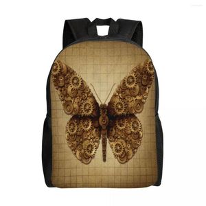 Rucksackschule 15 -Zoll -Laptop lässig Umhängetäbchen Reise -Dampf -Schmetterling und Steampunk Grunge Wings Mochila