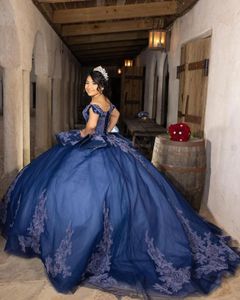 Royal Blue Princess Quinceanera klänningar från axel Gillter Applique puffy kjol korsett vestidos de 15 anos quinceaneras 2024 l