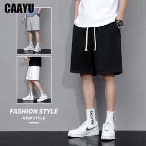 CAAYU Solid Color Breathable Shorts Men Summer Casual Y2K Straight Leg Lounge Sweat Shorts Male Track Black Mens Shorts Oversize 240409