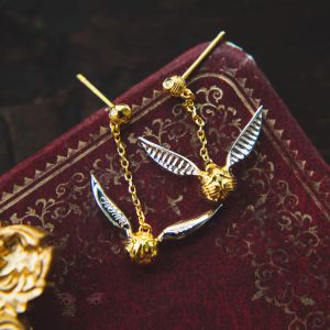 Örhängen 925 Sterling Silver HP Potters Movie Gold Snitch Wings Drop Earrings Stud Earndrops Earstuds Jewelry Cosplay Props Women Gifts
