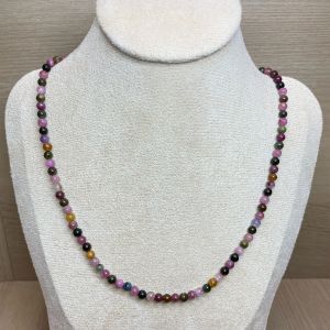 Necklaces 4MM Round Tourmaline Necklace Rainbow Multicolor Gemstones Natural Stones Beaded Gold S925 Silver Collier Women Gift Necklace