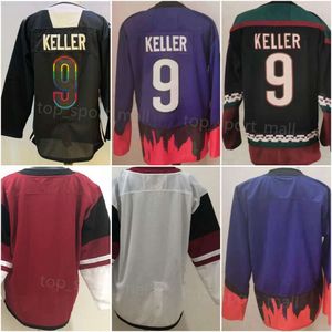 Maglie di hockey su ghiaccio Kob Man 9 Clayton Keller Jersey Men Blank Uniform Sport Sport Long Long Black Black Black RETRO Purple Purple Black Cucite Good Drop