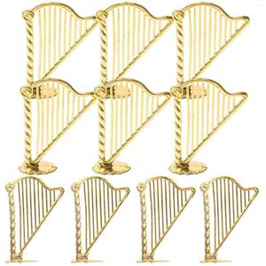 Dekorativa figurer miniatyr harp julprydnad guld musikinstrument Xmas träd hängande modell hänge musikparty hem dekor