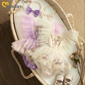 ワンピースMababy 024mプリンセス新生児の女の子ロンパー幼児幼児チュールフローラル刺繍ジャンプスーツ全体の誕生日パーティー服