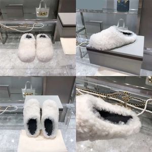 Fashion 2021 Fall Winter Women Designer Wool Slippers Fur Plush Warm Slide Female House Indoor Flat Shoes