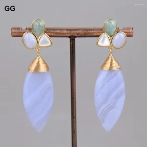 Серьги из свинья Guaiguai Jewelry Natural Blue Lace Agate Chalcedony Peruvian Amazonite White Shell