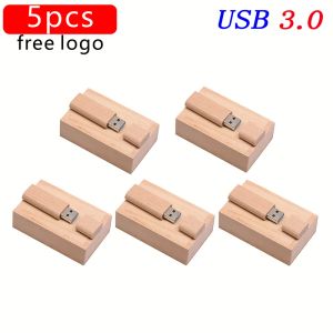 Drives JASTER 5 PCS LOT USB 3.0 Flash Drives 128 ГБ бесплатно на заказ логотип Wooden Box Drive 64 ГБ творческий свадебный подарок Pendrive 32GB