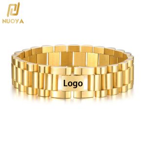 Bransoletki niestandardowe logo szerokość 10 mm 15 mm złote bransoletki za darmo spersonalizowana nazwa grawerowania Bransoletka zegarków ze stali nierdzewnej dla mężczyzn kobiety