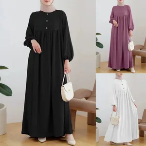 Abbigliamento etnico manica sbompilata casual abayas semplice per donne abiti musulmani solidi feste maxi abito tacchino dubai abaya elegante