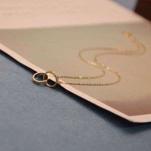 Tasarımcı trend göz kamaştırıcı saf 14k altın kolye kadın klasik moda carter çift yüzük tek parça yaka zinciri boyun zinciri 6U88