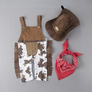 One-Pieces 3PCS Toddler Baby Boy Girl Clothes Sets Carnival Fancy Dress Party Costume Cowboy Outfit Romper +Hat+Scarf Sets