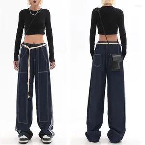 Kvinnors jeans kvinnor hög midja mode rak baggy denim pants streetwear amerikansk stil bred ben byxa vår 2024