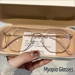 サングラスデザイン女性用の近視眼鏡メタルフレームアイウェアトレンディマイナスディオプター眼鏡の光学処方箋0〜 -4.0